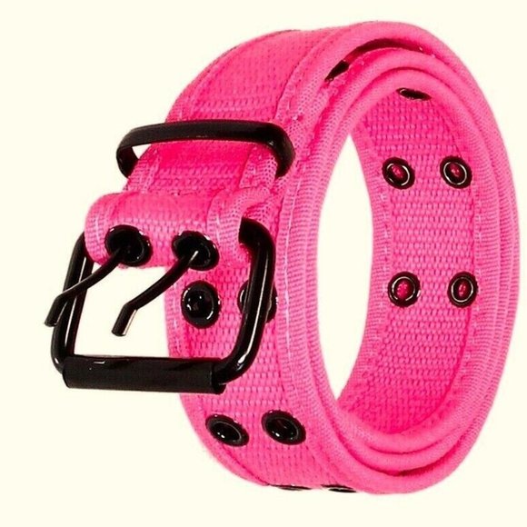 Canvas Pink Belt Double Grommet Two Hole Heavy Duty Men's Women's 100% Cotton - Picture 1 of 2
